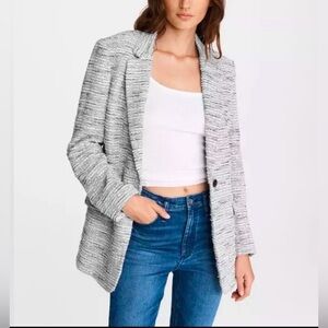 Rag & Bone Iconic Ames Desconstructed Textured Cotton Blazer Black White Size 6